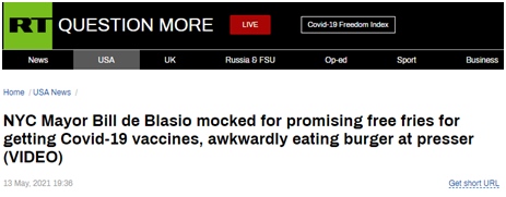 纽约市长承诺给接种疫苗者免费送薯条网友得了吧